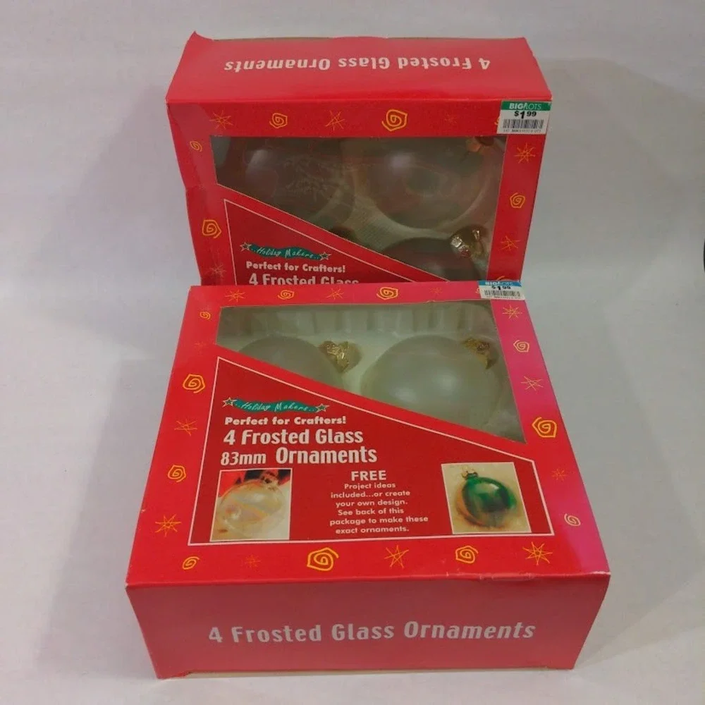 Holiday Makers Frosted Glass Ornaments White Matte Christmas Balls DIY Vtg Set 2